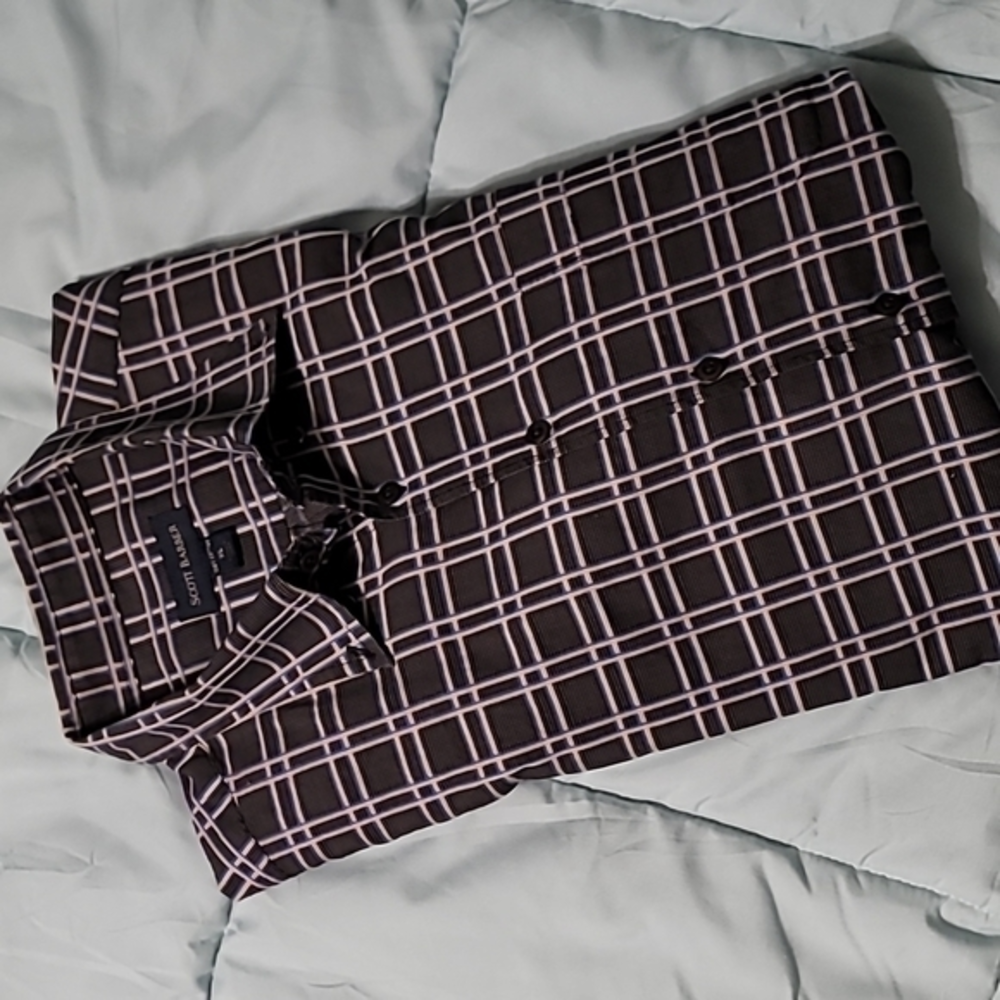 Scott Barber Black (Grey Speckled) Blue/Gold Crosshatch LS Button-down Men's XL.